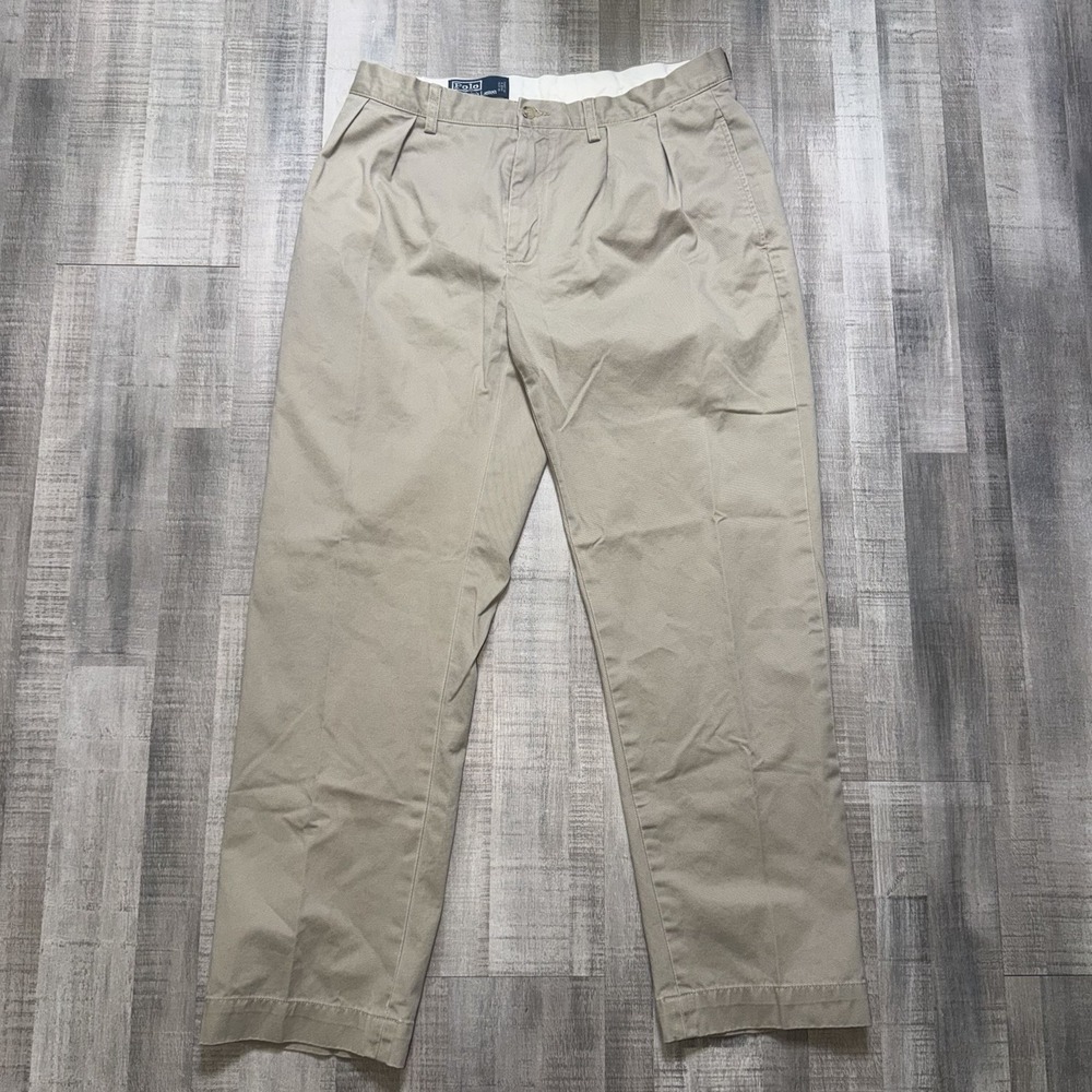 VTG Polo Ralph Lauren Ethan Pant Cream Pleated Chino Trousers Cotton 33x29